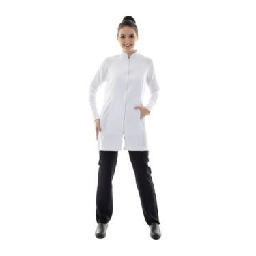 Imagem de jaleco Feminino Acinturado Gola Padre com fechamento em Zíper Tecido T