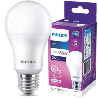 Imagem de Kit 5 Lampada Led Bulbo Philips 9w Branco Neutro 4000K E27