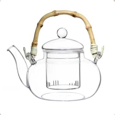 Imagem de Chaleira De Vidro 600ml Com Infusor e Alça de Bambu Para Chá - Haüskaf