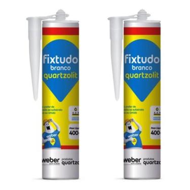 Imagem de Kit Com 2 Cola Fixtudo Branco Quartzolit 400g Profissional