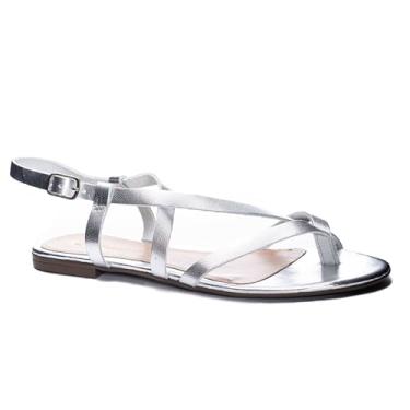 Imagem de CL by Laundry Sandália rasteira feminina com tiras, Prata, 38