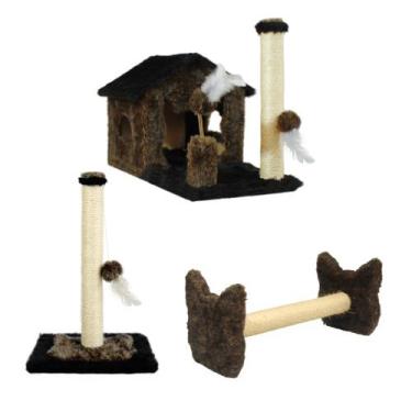 Imagem de Arranhador Casa Para Gatos Sem Rede Poste Sisal Cara de Gato Brinquedo