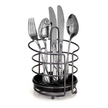 Imagem de Porta Talheres Com Base Escorredor Garfo Faca Cozinha Onix - Arthi
