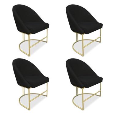 Imagem de Kit 04 Cadeiras Poltrona De Jantar Bela Suede Preto Base Metálica Industrial Dourado - Pallazio