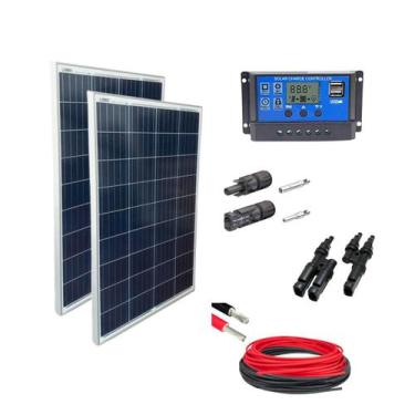 Imagem de Kit Painel Placa Energia Solar 2x60wp Pwm 30a Cabo E Mc4 - Resun