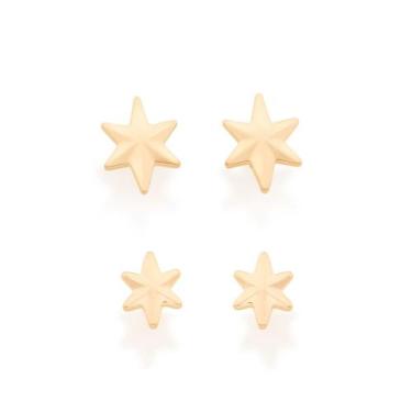Imagem de Kit de brincos banhado a ouro 18k estrela/526219 - Rommanel, Dourado, 