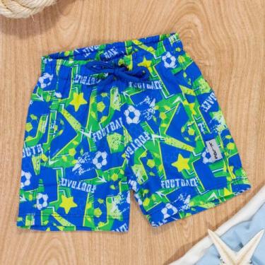 Imagem de Shorts Surf Praia Menino Futebol Bola Azul e Verde - TubeKids, 1, Azul