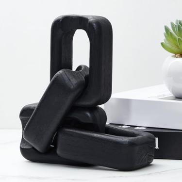 Imagem de Bucherry Decoração de nó de madeira de 4 elos - decoração moderna de mesa de centro decoração de corrente preta objetos rústicos para estante de livros, casa, sala de estar, quarto