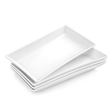 Imagem de MALACASA Travessas de servir, bandejas de servir de porcelana de 30 cm para festa, travessas e bandejas retangulares brancas, bandejas grandes para servir comida e sushi, conjunto de 4