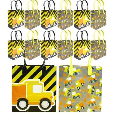 Imagem de Tiny Mills Sacolas para lembrancinhas de festa com alças, caminhão de lixo, escavadeira, festa de aniversário, sacos de doces para festa de aniversário, pacote com 12