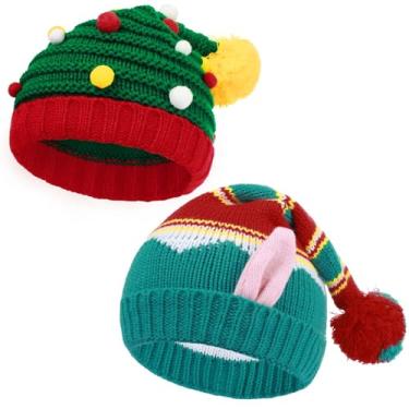 Imagem de KDVOG 2 peças de chapéus de malha de Natal para mulheres e homens, gorro de crochê, chapéus de Papai Noel, chapéus de elfo, bonés de