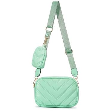Imagem de Herald Chevron Bolsa tiracolo pequena acolchoada com bolsa de moedas, bolsa feminina quadrada de ombro lateral para câmera de 2 tamanhos, Verde menta, Small