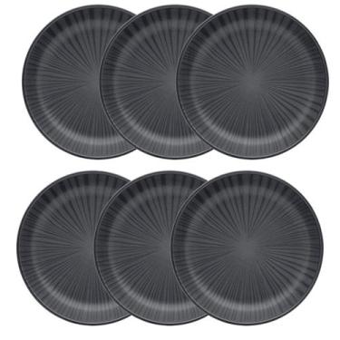 Imagem de Kit Jogo 6 Pratos Fundos Oxford Preto Onix 20,5 cm Cerâmica