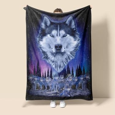 Imagem de Cobertor de lã de lobo para cama, lobos legais e estampa de aurora, cobertor de pelúcia super macio, aconchegante flanela felpuda, roupa de cama para homens, mulheres e crianças, para sofá, casa,