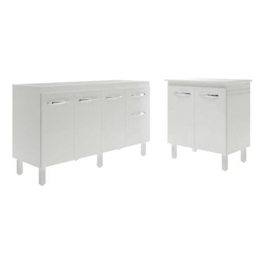 Imagem de Balcão Armário Gabinete Para Pia 138 Cm Camila E Balcão Para Microondas Ou Forno Elétrico Jane Branco