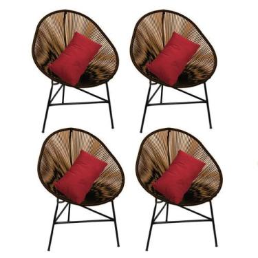 Imagem de Kit 04 Poltrona Cadeira Acapulco Sala Jardim Varanda Marrom Com Almofa