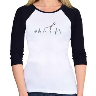 Imagem de Baby Look Raglan Violão Batimentos Cardíacos Manga 3/4 - Foca na Moda,