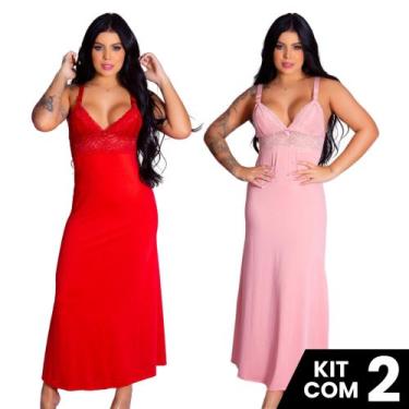 Imagem de Kit 2 Camisolas Longas de Amamentação Elegante Confortável Prático Lin