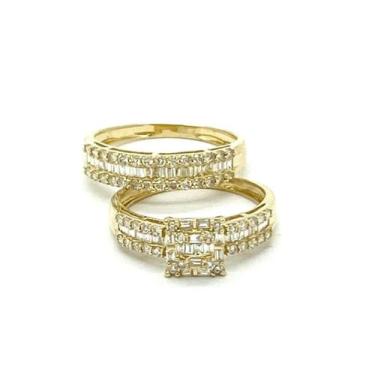 Imagem de Anel Solitario e Meia Aliança em Ouro 18k Amarelo com Diamante Natural