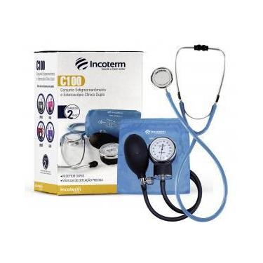 Imagem de Esfigmomanometro e estetoscopio conjunto incoterm c100 azul.