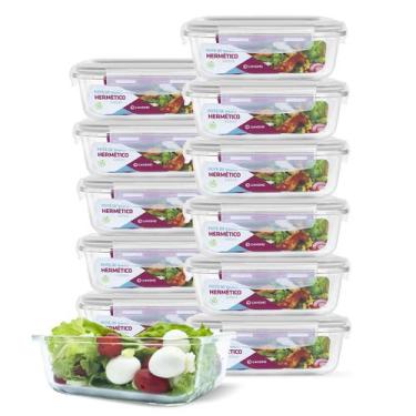 Imagem de Conjunto 12 Potes De Vidro Retangular Tampa Hermética 640ml - U4home, 