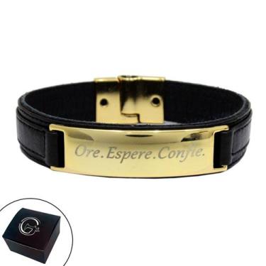 Imagem de Pulseira de Couro Magnética Preta Ore, Espere e Confie - GRANADO ACESS
