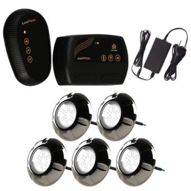 Imagem de Kit 5 LED RGB 9W Inox Piscina + Comando Wifi Luxpool + Fonte, 9W