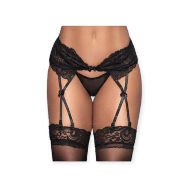 Imagem de Cinta Liga Preta Rendada Com Calcinha - Yaffa Lingerie - Preto, Unico