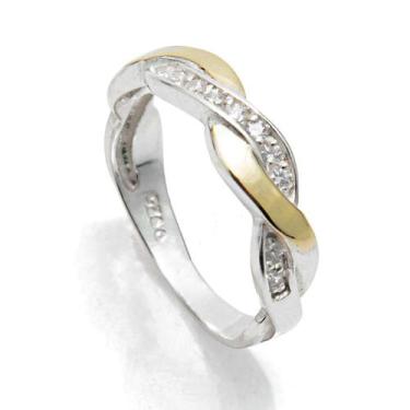 Imagem de Anel Meia Aliança Prata 925 Zircônia e Aplique em Ouro - Clara Center 