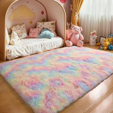 Imagem de KCHOWUA Tapetes felpudos de unicórnio para quarto de meninas, 7,5 x 12,5 cm, lavável, antiderrapante, felpudo para sala de estar, princesa, crianças, meninos, berçário, dormitório, sala de aula,