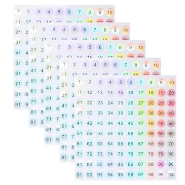 Imagem de Aruicheng Adesivos pequenos com números redondos - 1-100, 5 folhas etiquetas autoadesivas para escritório, casa, cozinha, sala de aula
