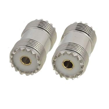 Imagem de uxcell Plugue conector adaptador coaxial fêmea duplo S0-239 UHF 2 peças