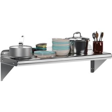 Imagem de Prateleira de aço inoxidável 30,5 cm x 91,4 cm, [certificação NSF] Prateleira de metal comercial de 122,5 kg para montagem na parede com backplash para cozinha, restaurante, caminhão de alimentos,