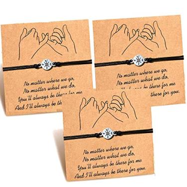 Imagem de EEChristmas Pinky Promise Pulseiras combinando distância pacote com 3 para melhores amigos, família, mulheres, homens, adolescentes, meninas, presente de aniversário ajustável, 11 inch, Metal, corda