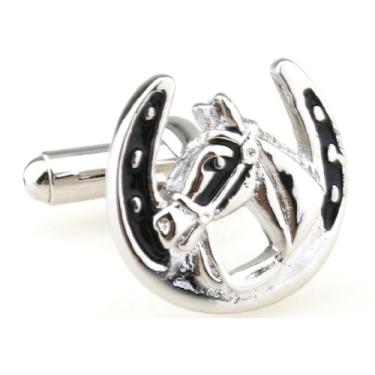 Imagem de MRCUFF – Par de abotoaduras de cavalo e ferradura em uma caixa de presente e pano de polimento