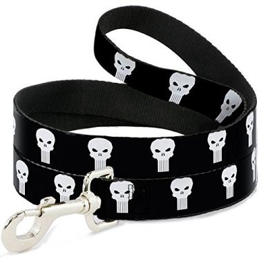 Imagem de Buckle-Down Coleira para animais de estimação – Logotipo do Justiceiro 3 Preto/Branco – 1,2 m de comprimento – 3,8 cm de largura