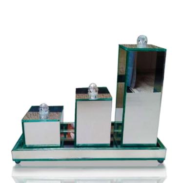 Imagem de Kit Lavabo Com Bandeja Vidro Luxo Trio Organizador Banheiro (Espelhado cristal)