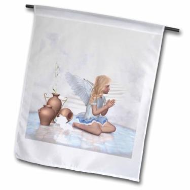 Imagem de 3dRose Cena do céu com um lindo anjo de oração, pomba da paz, flor branca - bandeira de jardim, 30,48 x 45,72 cm