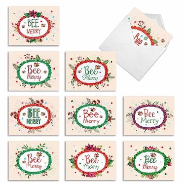 Imagem de The Best Card Company Pacote variado de 10 cartões comemorativos de Natal com envelopes, sortidos de Natal para homens e mulheres (10 designs, 1 cada) - Let It Bee Christmas M6548XSG-B1x10