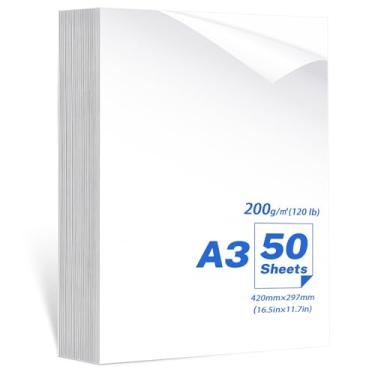 Imagem de SNOMEL 50 folhas de papel fotográfico A3 de um lado, papel branco alto brilhante de 200 g/m², papel de impressora fotográfica avançada para impressão de impressora a jato de tinta, folhetos de capa de
