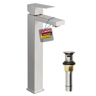 Imagem de Kuzor 1 peça de torneiras de banheiro de aço inoxidável, instalação de 5 minutos, torneira de pia de vaso alto para banheiro, bico de 10 cm de altura, peso de 705 g - níquel escovado