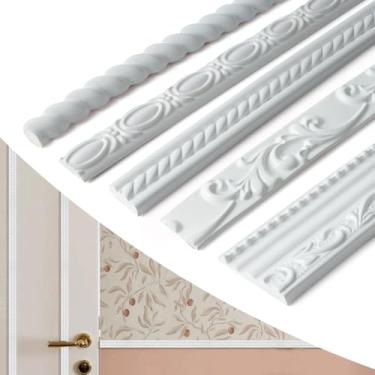 Imagem de YEFANXI Painel de trilho de cadeira flexível acabamento de molde de parede de PVC - 0,79 pol. * 0,28 pol, rolo de 3 pés, padrão de cabo torcido 3D, autoadesivo, pintável, fácil instalação para