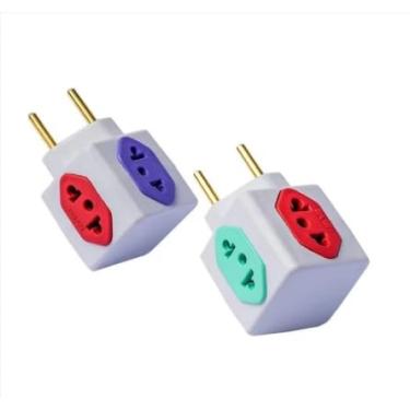 Imagem de Adaptador de Tomada Cubo, 2 Unidades, 4 Entradas Universais, Bivolt 10A e 20A, Colorido