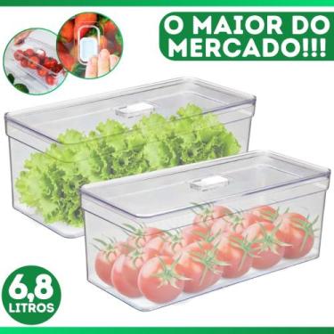 Imagem de Kit 2 Organizador De Geladeira 6,8l Bandeja Drenagem Com Tampa Multius