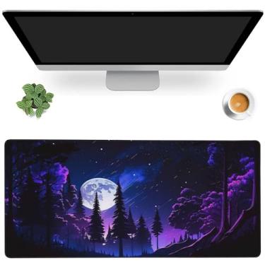 Imagem de Tapete de mouse para jogos lua e floresta grande tapete de mouse pad estendido tapete de mesa base de borracha antiderrapante almofada de mouse pad para escritório, jogos, casa, 90 x 40 cm