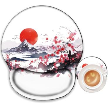 Imagem de Mouse pad de flor de cerejeira com suporte de pulso ergonômico para descanso de pulso tapete de mouse de gel para jogos de computador, escritório, trabalho, mulheres, homens, crianças