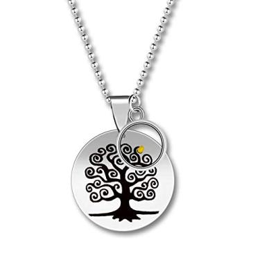 Imagem de Uloveido Colar de semente de mostarda com pingente de árvore da vida em aço inoxidável, joia de cristão para membros da família Y765, Redondo, prata, tamanho �nico