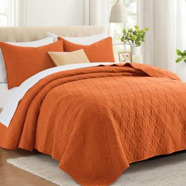 Imagem de Lavsiry Conjunto de cama queen laranja queimado com fronhas, colcha leve de verão, cobertor acolchoado macio, edredom fino para todas as estações