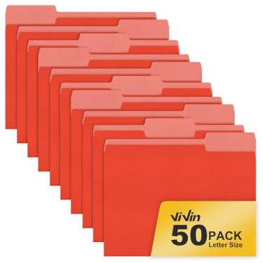 Imagem de ViVin Pasta de arquivo, pacote com 50 pastas de arquivo coloridas com abas de corte de 1/3, serve para papel tamanho carta de 8,5 x 11, pastas Manilla para documentos escolares de escritório em casa