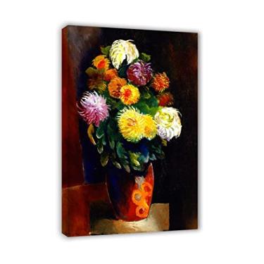 Imagem de Moise Kisling Prints-Famous Paintings Print on Canvas - 'Flowers (15)' Arte de arte - Reproduções em tela Arte de parede Imagens de flores para decoração de sala de estar 40 x 65 cm (16 x 26 pol)